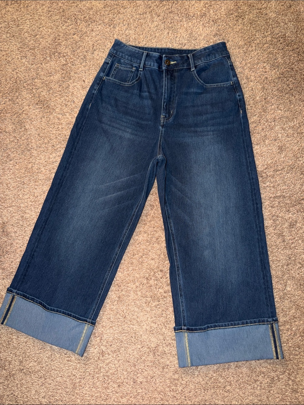 Halara Flex™ High Waisted Pockets Rolled Hem Wide Leg Washed Casual Jeans sz M